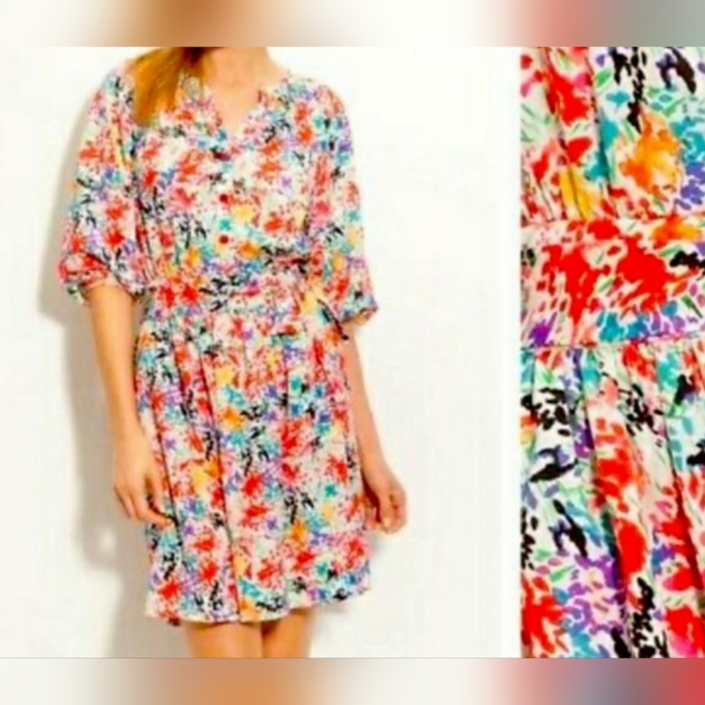 Eliza J Floral Smocked Balloon Sleeve Floral Summer Mini Dress Size 2